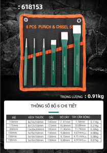 Đục sắt đục nề đục đá bê tông (Loại KHÔNG CÓ tay chắn cao su) bộ 6 chiếc và 12 chiếc hãng Tuosen