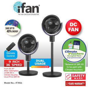 [NEA CLIMATE VOUCHER $400] iFan Powerful 36 Speed DC Air Circulator Fan Stand Fan with Oscillation & remote control Quiet Operation (IF7456)