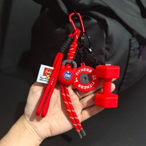 FIRST Big Dumbbells Keychain D-shaped Buckle Barbell Plates Fitness Series Pendant Car Key Ornament Bag Charm Simulation Kettlebell Keyring Fitness People