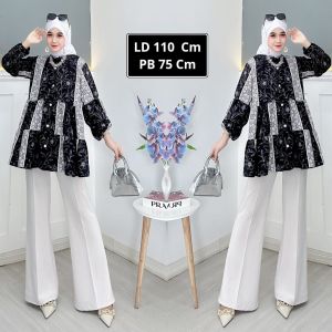 Blouse Wanita Flowers Atasan Motif Crinkel Airflow Premium Full Kancing Busui Adem