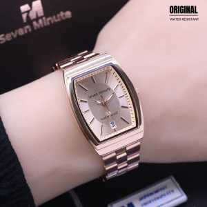 Jam Tangan Wanita Seven Minute 731 Oval Analog Tanggal Original Rantai Stainless Steel Anti Air
