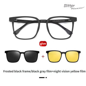 3 trong 1 đa chức năng kính kẹp nam châm Eyewear phụ nữ Kính mát Clip Kính râm có nam châm cho nam giới kính thủy tinh nhìn trong đêm kim loại với kẹp nam châm kẹp trên kính râm