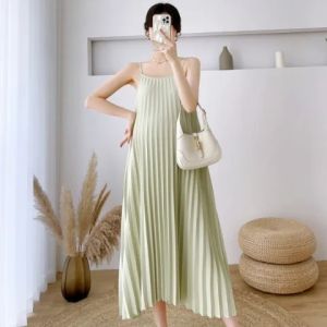 [SG]Chiffon Maternity Dress Pleated Design Maxi Dress Summer Loose Pregnancy Dress