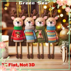 Green sea lazlook 16ชิ้น2D กวางเรนเดียร์สีสันสดใสเครื่องประดับจี้ไม้รูปการ์ตูนต้นคริสต์มาสของตกแต่งบ้านของขวัญปีใหม่
