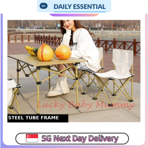 【DAILY ESSENTIAL】 Steel Tube Frame Folding Outdoor Table and Chairs | Sets or Single Items