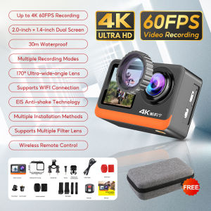 Action Camera 4K/60FPS Dual Screen170° Ultra-wide angle WlFl WaterpfoofOutdoor Cycling Go Pro Sport CameraVlog Recording Camera 户外运动相机