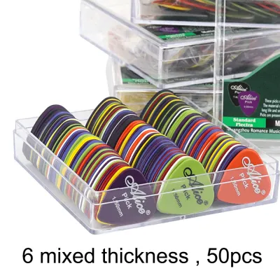 50pcs Multi-Size Guitar Pick Set Alice Guitar Picks Six thicknesses/Colors Mixed Guitar Picks With Storage Box