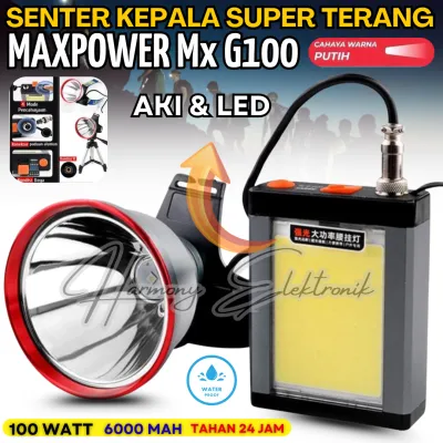 Senter Kepala Led Charger Super Terang Maxpower Mx-G100 100 Watt ( Bonus Aki ) / Senter Kepala Free Aki Memiliki 4 Mode - Headlamp Led Super Terang Tahan 24jam | Cod