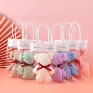 Cute Teddy Bear Folded Towel Hand Towel Cotton Face Towel with Free Mesh Bag Gift