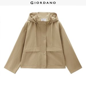 GIORDANO Women Jackets 100% Cotton Relaxed Cargo Jackets Stand Collar Fashionable Casual Hooded Jackets 13376794