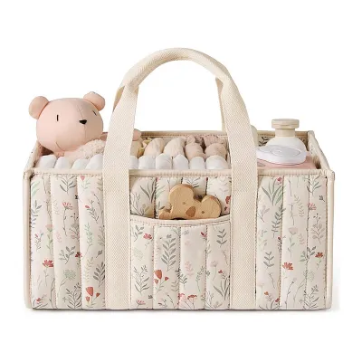 【Latest model】Floral Beige Diaper Organizer for Baby Stylish Nursery Storage Basket Gift for Baby Shower&amp Newborn Essentials
