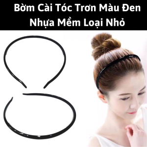 Bờm Cài tóc trơn màu đen nhựa mềm loại nhỏ (bản 6mm)