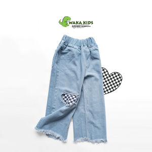 Kulot Jeans Rawis Anak Perempuan Celana Panjang Denim Motif Checkerboard Love 058 Vench Wakakids