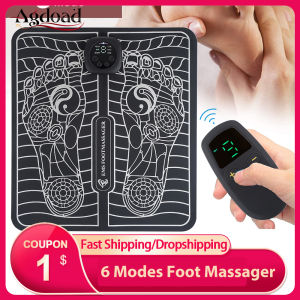 Agdoad Electric EMS Foot Massager Remote Control 6 Modes Muscle Stimulation Pulse Acupuncture Contraction Relax Shape Legs Boost Blood Circulation Relieve Pain
