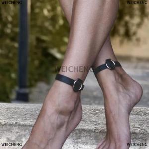 [COD] WEICHENG 1Pair Ankle Belt Black Punk Leather Anklet Chain Women Foot Decor Accessories YK2 Jewelry Gifts