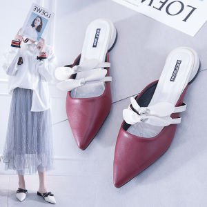 MANXIXI Brand Korean Version Slippers Fashion Mules Shoes Beautiful Young Style Color Match Bow Flat Sandals For Women (35-40 Size)