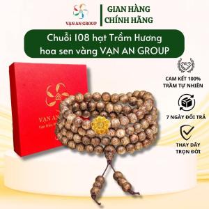 Chuỗi 108 hạt trầm hương charm hoa sen vàng vòng tay trầm hương tự nhiên Vạn An Home mang đến may mắn hạnh phúc bình an tài lộc