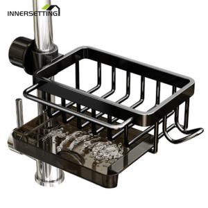 ตัวจัดระเบียบก๊อกน้ำอ่างล้างจานอลูมิเนียมใช้งานได้จริงพร้อมถาดเก็บฟองน้ำถอดออกได้สำหรับใช้ในทุกวัน