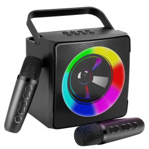 Karaoke Machine For Adults And Kids Portable Bluetooth Speaker PA System With 2 Wireless Karaoke Microphone - LED Party Lights - Birthday Gift Home Party Meeting Supports USB AUX In（White）