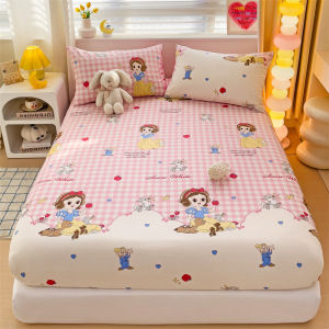 แผ่นผ้าฝ้ายกันลื่นสำหรับเด็กผู้หญิงแผ่นเตียงเจ้าหญิงการ์ตูนชุดผ้าปูที่นอนขนาดพอดีเตียงแบบเดี่ยวขนาดควีนไซส์100%