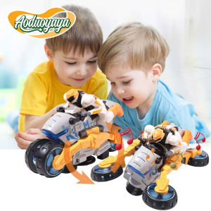 Aoduoyaya 360 Rotating Electric Stunt Motorcycle Dynamic Light Transformable Deformation Motorcycle Toy Sound Effects Interactive