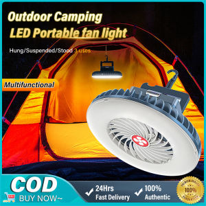 Portable Camping Fan LED Lantern Mini Desk Fan USB Rechargeable 2400mAh Batteries Operated Lamp Fan with Hook for Camping Home Office