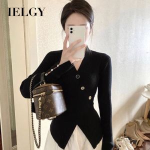 IELGY Womens sweater design long sleeve temperament inner wear base shirt v-neck slim fit knitted sweater top