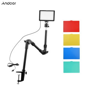 Andoer USB Video Conference Lighting Kit Including 1Color Filters *LED Video Light 3200K-5600K Dimmable+1*Foldable Desk Mount Light Stand+1*Flexible Ballhead Adapter+5*