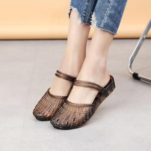 [Free Shipping] Crystal Toe-Covered Slippers For Women Summer Hollow-Out Versatile Transparent Wear-Resistant Thick-Soled Non-Slip Wedge Sandals