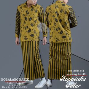 SETELAN SARUNG KEMEJA BATIK KUPU SAKA SALUR ORIGINAL BOBALABO- BATIK MOTIF KEREN - SETELAN BATIK DEWASA - BATIK KEKINIAN - BATIK KATUN HALUS BERFURING - KEMEJA BATIK PRIA LENGAN PANJANG - BATIK SOLO