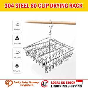 304 Stainless Steel 60 Clip Sock Drying Rack Windproof Swivel Laundry Hanger for Underwear Socks Baby Clothes