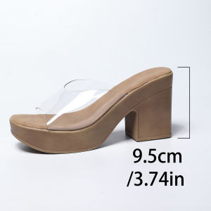 Fashionable High-Heeled Slip-On Sandals For Women 2026 Summer New Model Transparent Style Chunky Heel Large Size Sandals