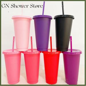 [GN Store] Reusable Drinkware With StrawsLid Flash Powder Water Bottle Plastic Tumblers Straw Drinking Cup Cold Drink Tumbler
