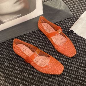 [Free Shipping] Elegant Sandals Crystal Shoes Summer Flat Shoes For Women Hollowed-Out Breathable Low-Cut Suitable For Pairing With Skirts