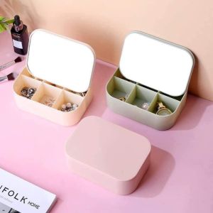 Mini Desktop Makeup Mirror with Storage Vanity Mirror Jewelry Storage Box