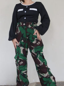 Celana Cargo Wanita Terbaru Zeedas Pants Bahan Katun Long Pants Cargo Model Loreng Army Kekinian