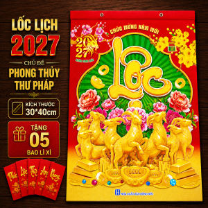 Lịch xé 365 ngày 2027 kích thước 30*40cm chủ đề phong thủy thư pháp dùng gắn bìa lịch thay thế lốc năm cũ