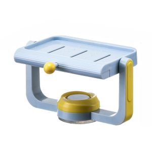 TRANQUIL HUT Self-Draining Rotating Soap Box Creative Wall Mounted Bathroom Soap Container Storage Rack Punch Free Water Draining Soap Dish Bathroom Accessories