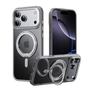 360 ° Rotating Magnetic Stand Phone Case For iPhone 17 Air 16 Pro Max Plus For MagSafe Translucent Matte Finish Hard Cover For iPhone 17 Pro Max Military Grade Shockproof Protective Casing With Ring Grip Bracket