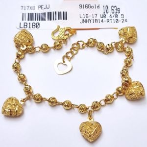 JIN JING RANTAI TANGAN BIJI 5LOVE EMAS 916 TULEN 10.63G