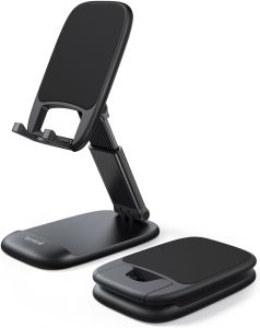 Lamicall Cell Phone Stand for Desk Height Angle Adjustable Phone Holder Foldable Portable for iPhone 17 16 15 14 13 12 11 Pro Max Plus Air Galaxy S25 Office Gift Telephone Accessories Black