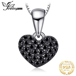 JewelryPalace 925 Sterling Silver Pendant Necklace for Women No Chain Heart Love Natural Black Spinel Gemstone Fashion Jewelry