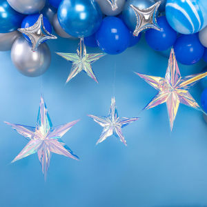 【4Pcs/Set】Five-pointed star pull flower graduation ceremony ornaments wedding birthday shopping mall decoration party supplies neon film pendants