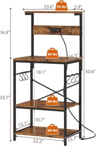 4 Layers Kitchen Racks Organizer Heavy Duty With Charging Station Microwave Stand With 6 s-Shaped Hooks Coffee Bar Table Plant Display Rack For Garden Space Saver Multi-Purpose Kitchen Storage Rack Organizer Coffee Bar Table Plant Display Rack For Garden