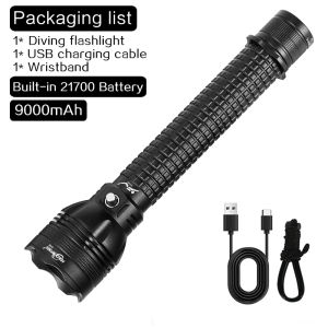 Haixnfire dv69 Đèn pin lặn dùng bình dưỡng khí XHP70 đèn LED 5000 Lumens chống nước dưới nước đèn pin có thể sạc qua USB đèn câu Cá Dưới Nước Đèn Phụ