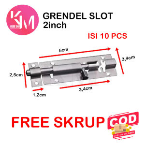 Grendel / Slot 2" Isi (10 pcs) Jendela / Pintu / Lemari / Laci Stainless Steel Free Skrup