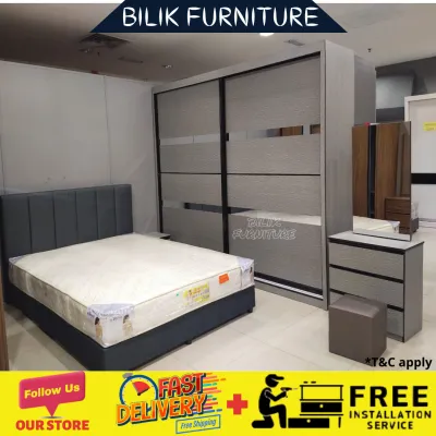 Bilik Furniture- Bedroom set 4in1/ Bedframe + Wardrobe (8 x 8ft) + Dressing Table + Stool +Side Table