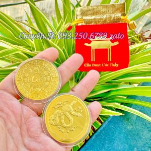 ⭐TẾT 2025⭐ Đồng Tiền Xu Hình Rắn Vàng Kèm Túi gấm đỏ LỘC Lì Xì Tết ẤT TỴ 2025