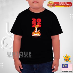 CNY 2025 Kids 100% Cotton T-shirt Boy/Girl (3-14 Year) Snake Year Short Sleeve Round Neck Red T-shirt CNYKR3