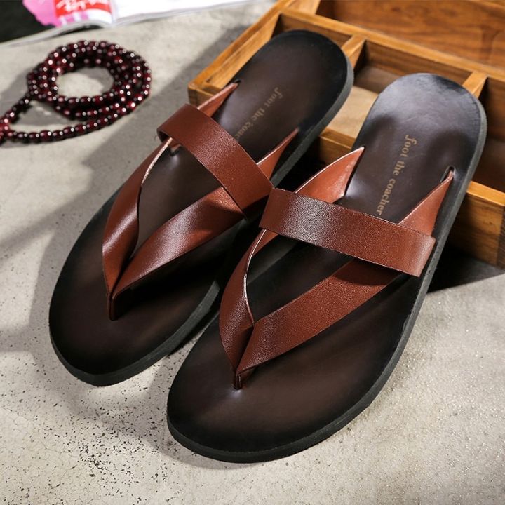 Real leather flip on sale flops